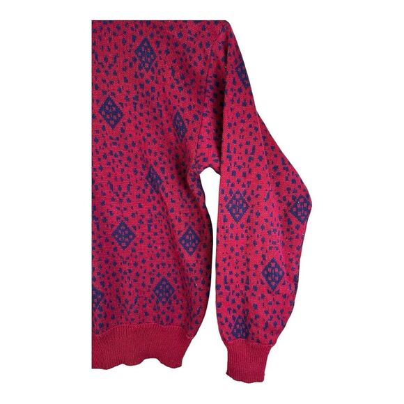 Vintage Wrangler Retro Sweater Mens L Red Geometric Crew Knit USA Made Pullover - Picture 4 of 14